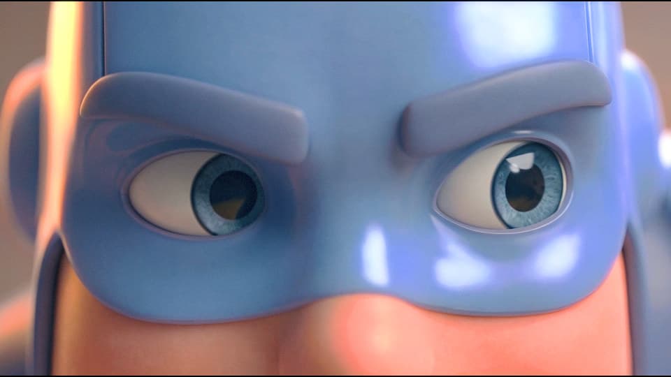 Close-up of a masked hero character