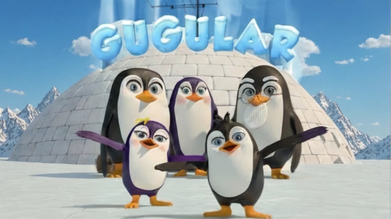 Gugular: penguin characters in a snowy scene
