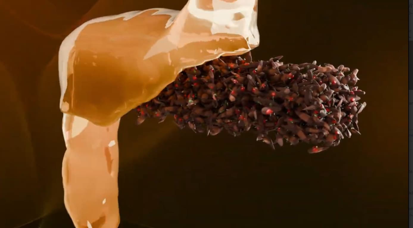 Fluid simulation: chocolate and hazelnuts